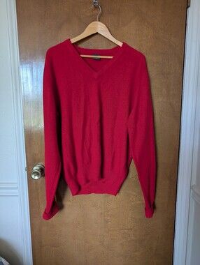 Vtg John Martin Red Lambswool Blend V-neck Knit Grandpa Golf Sweater